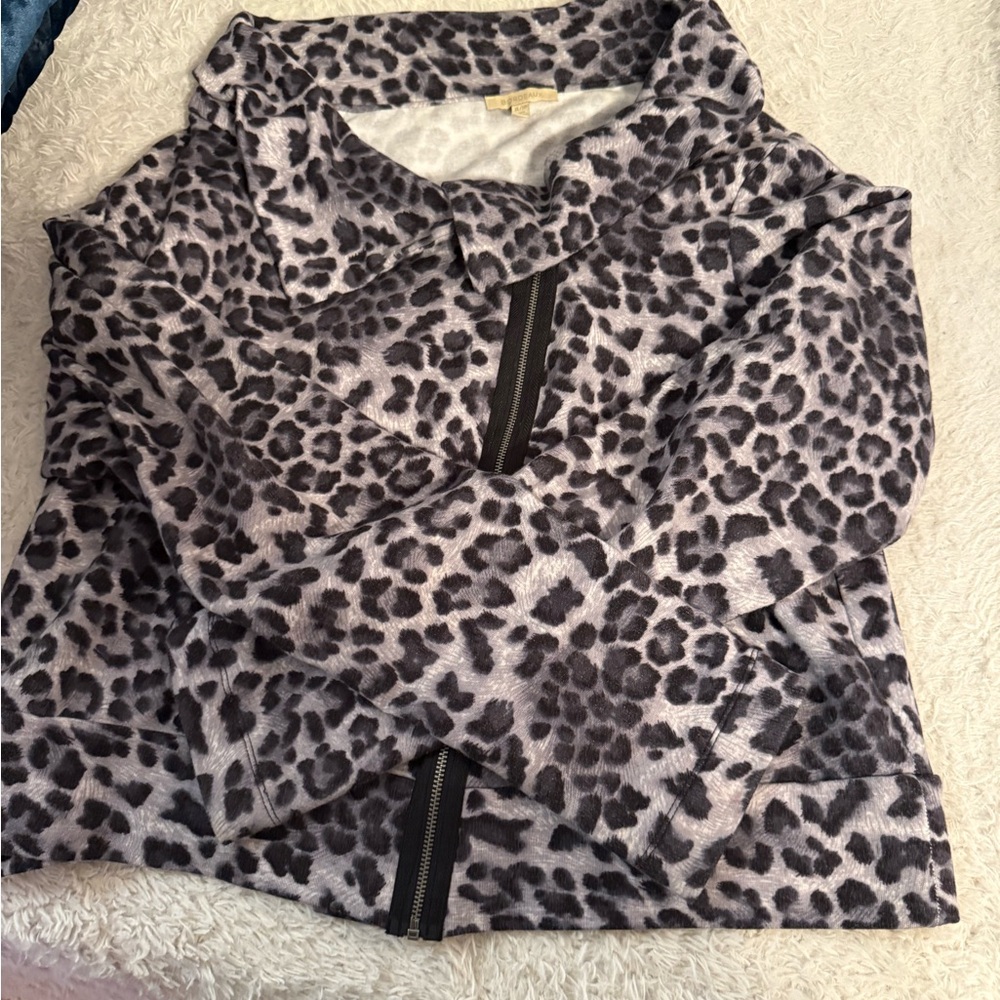 Anthropologie Leopard Print Jacket Sweatshirt w Zipper